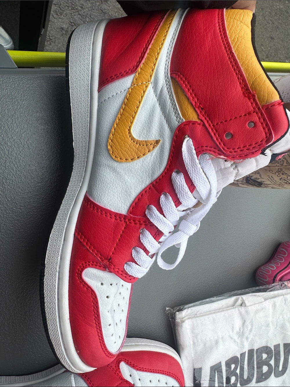Nike High-Top Sneakers in White, Red & Yellow - Picture 3 of 11